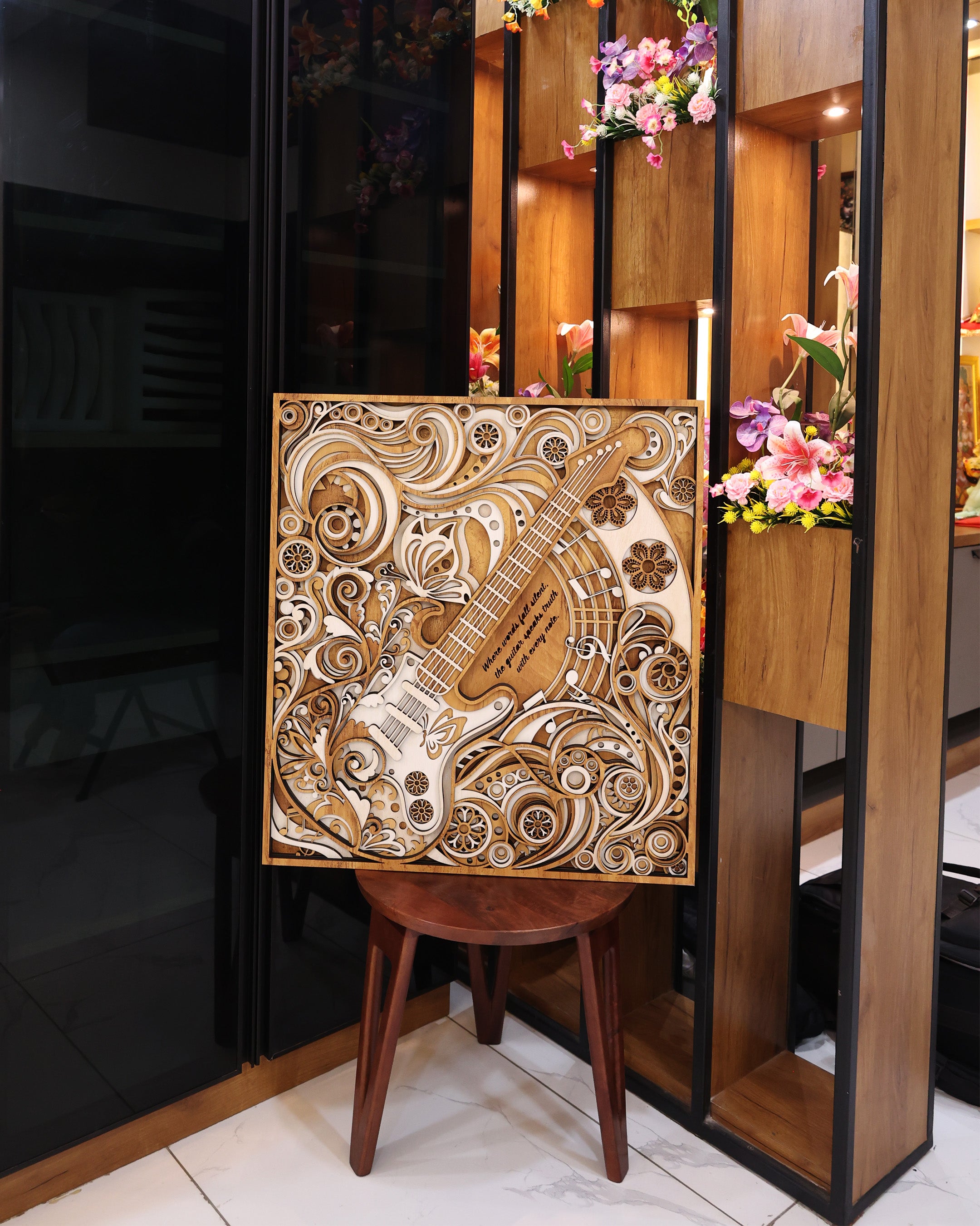 3D Layered Guitar Wood Art