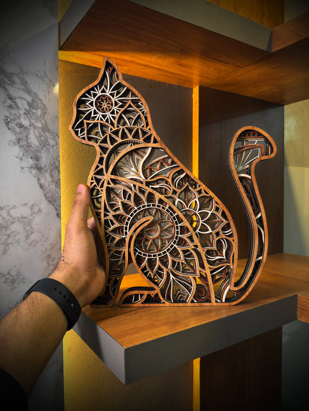 Cat 3D Laser Cut Wooden Wall Art