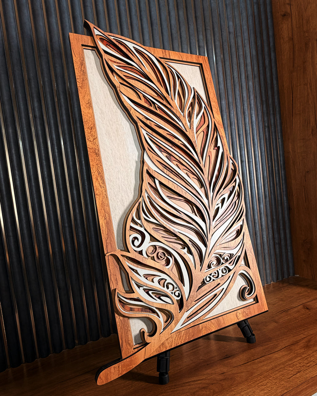 3D Layered Wood Feather Sculpture