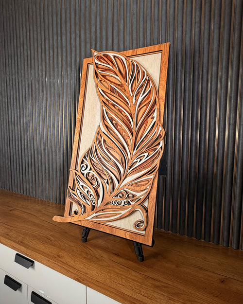 3D Layered Wood Feather Sculpture