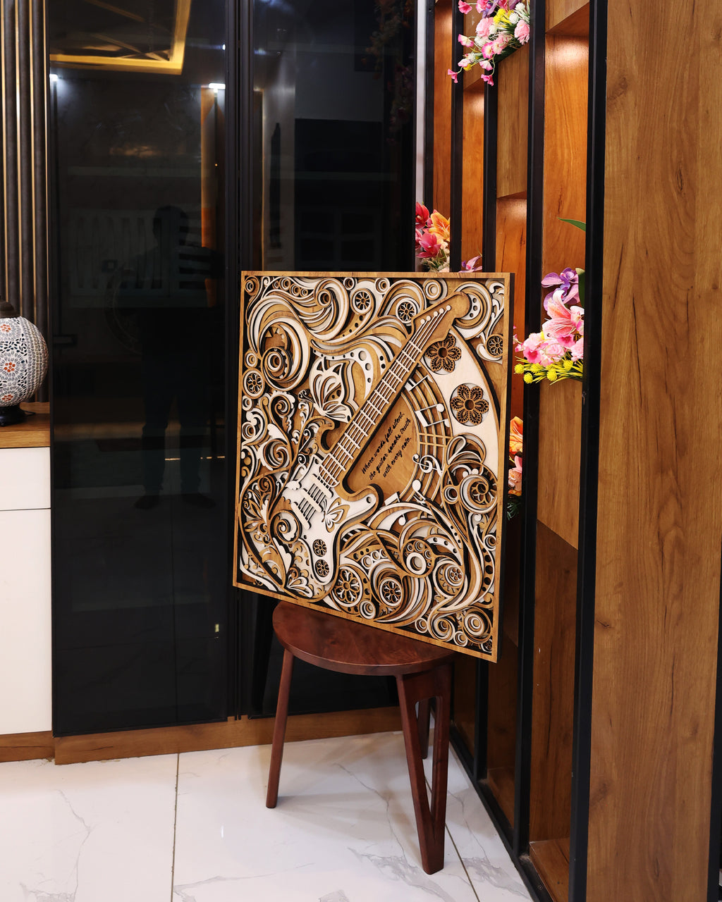 3D Layered Guitar Wood Art