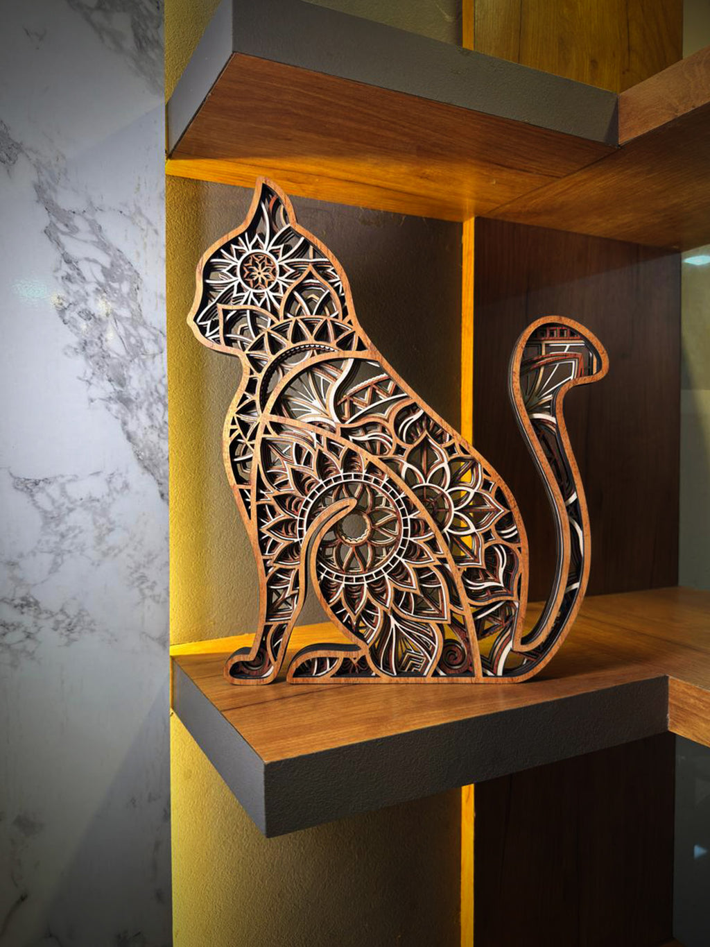 Cat 3D Laser Cut Wooden Wall Art