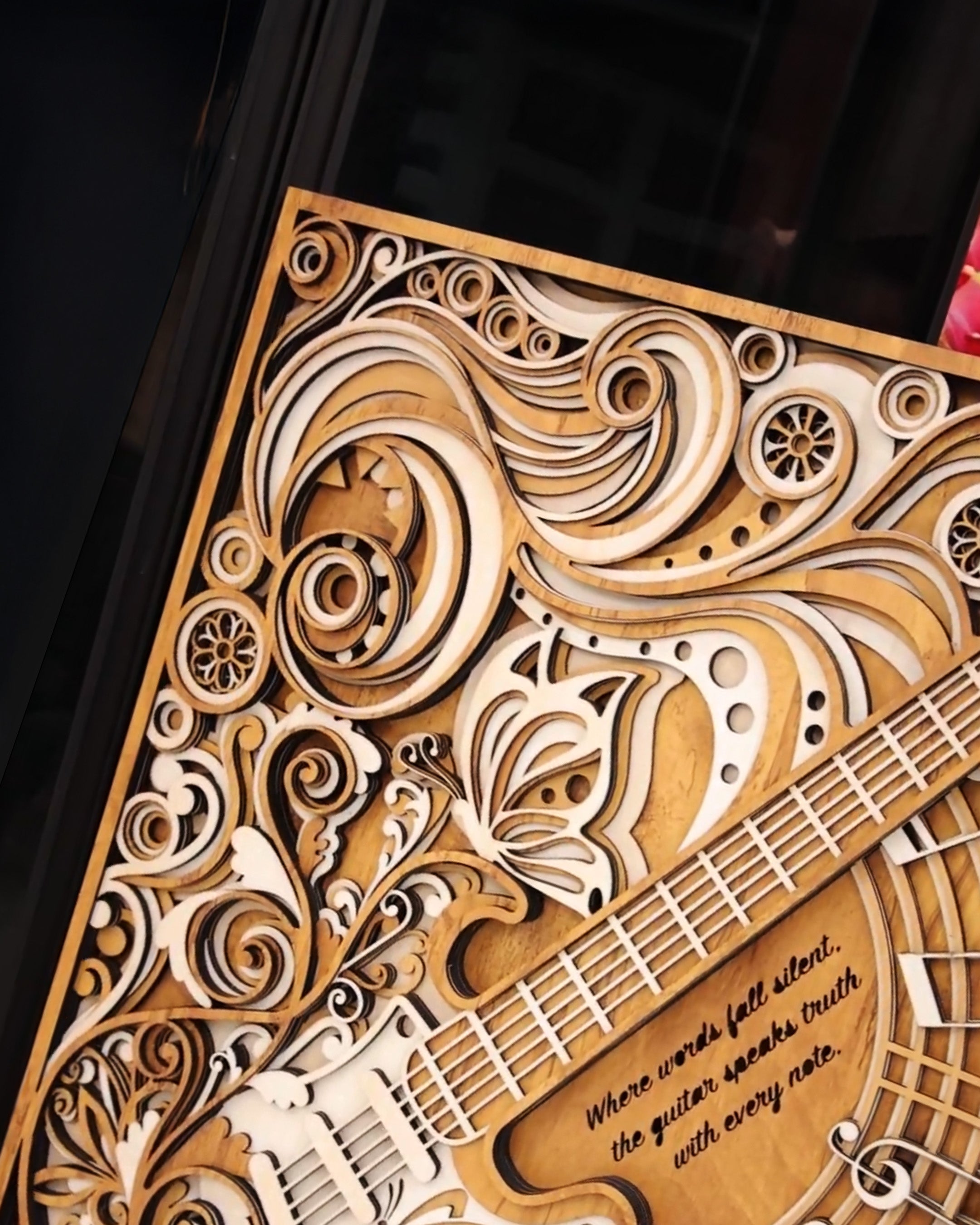 3D Layered Guitar Wood Art
