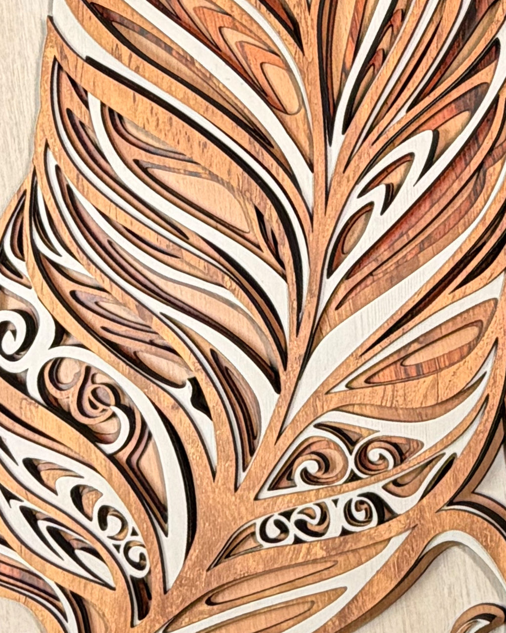 3D Layered Wood Feather Sculpture