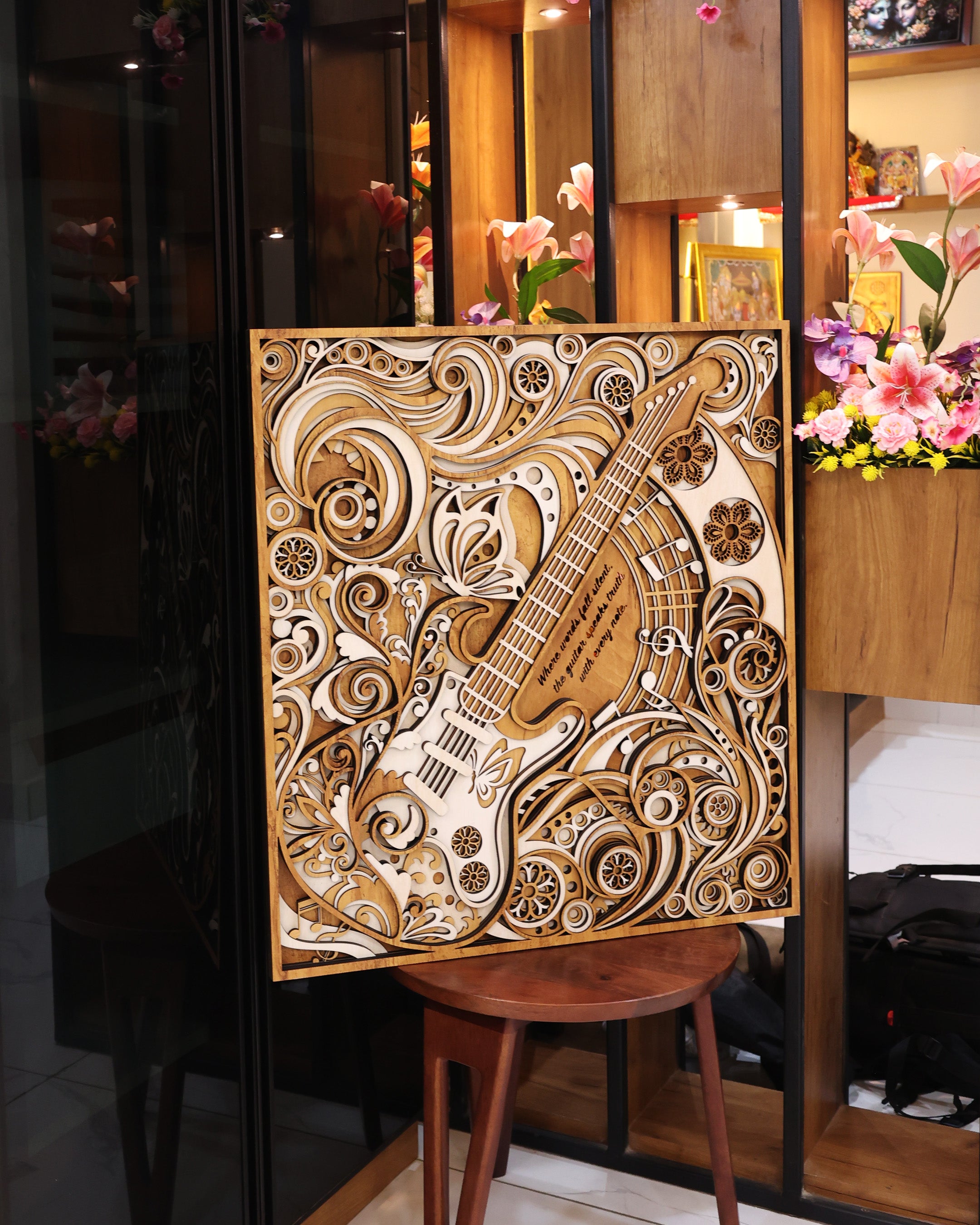 3D Layered Guitar Wood Art