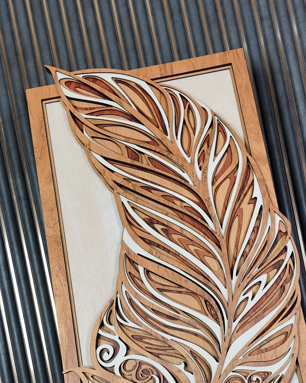 3D Layered Wood Feather Sculpture