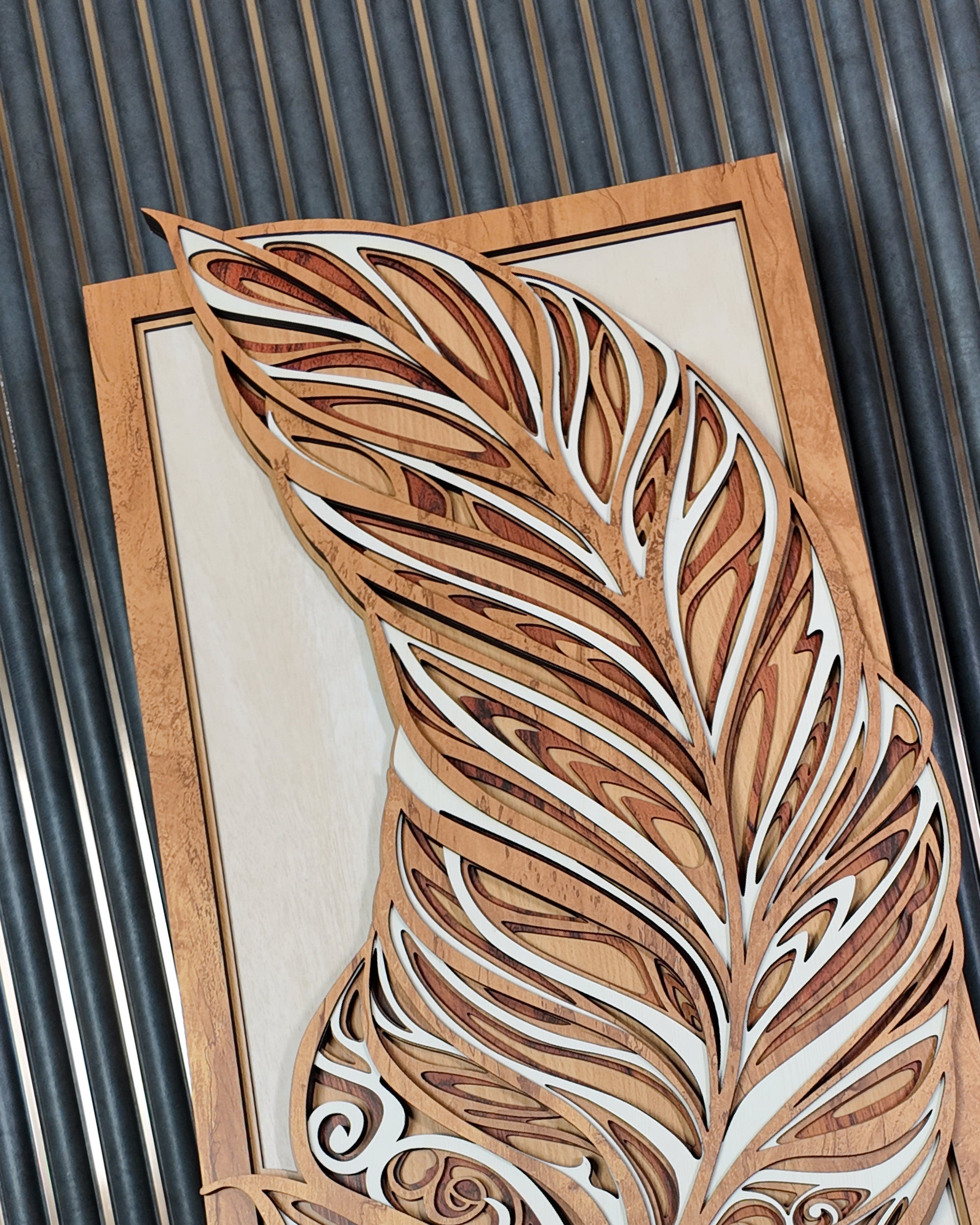 3D Layered Wood Feather Sculpture