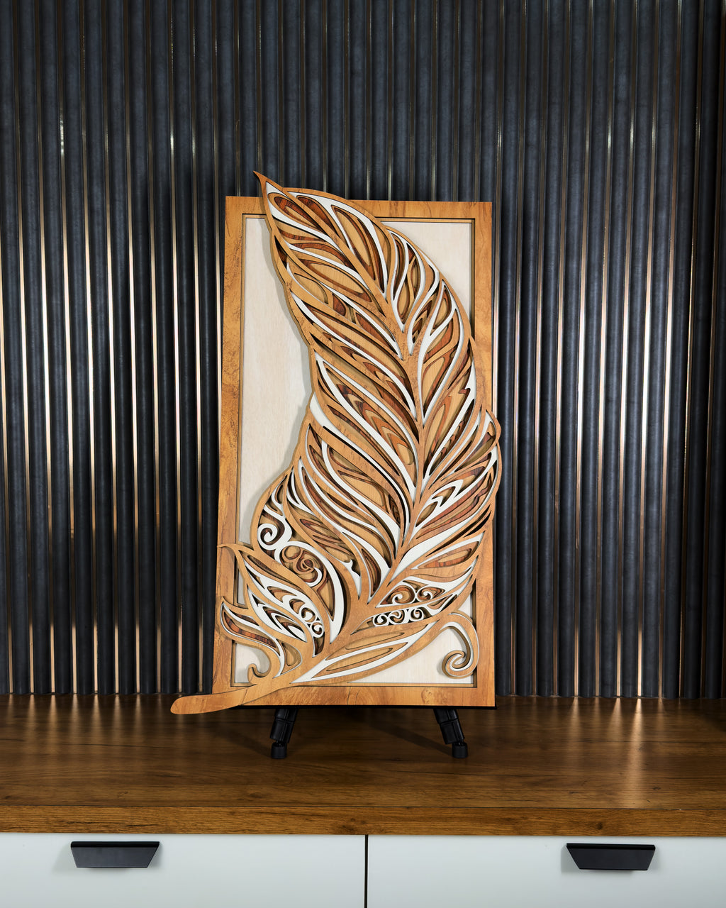 3D Layered Wood Feather Sculpture