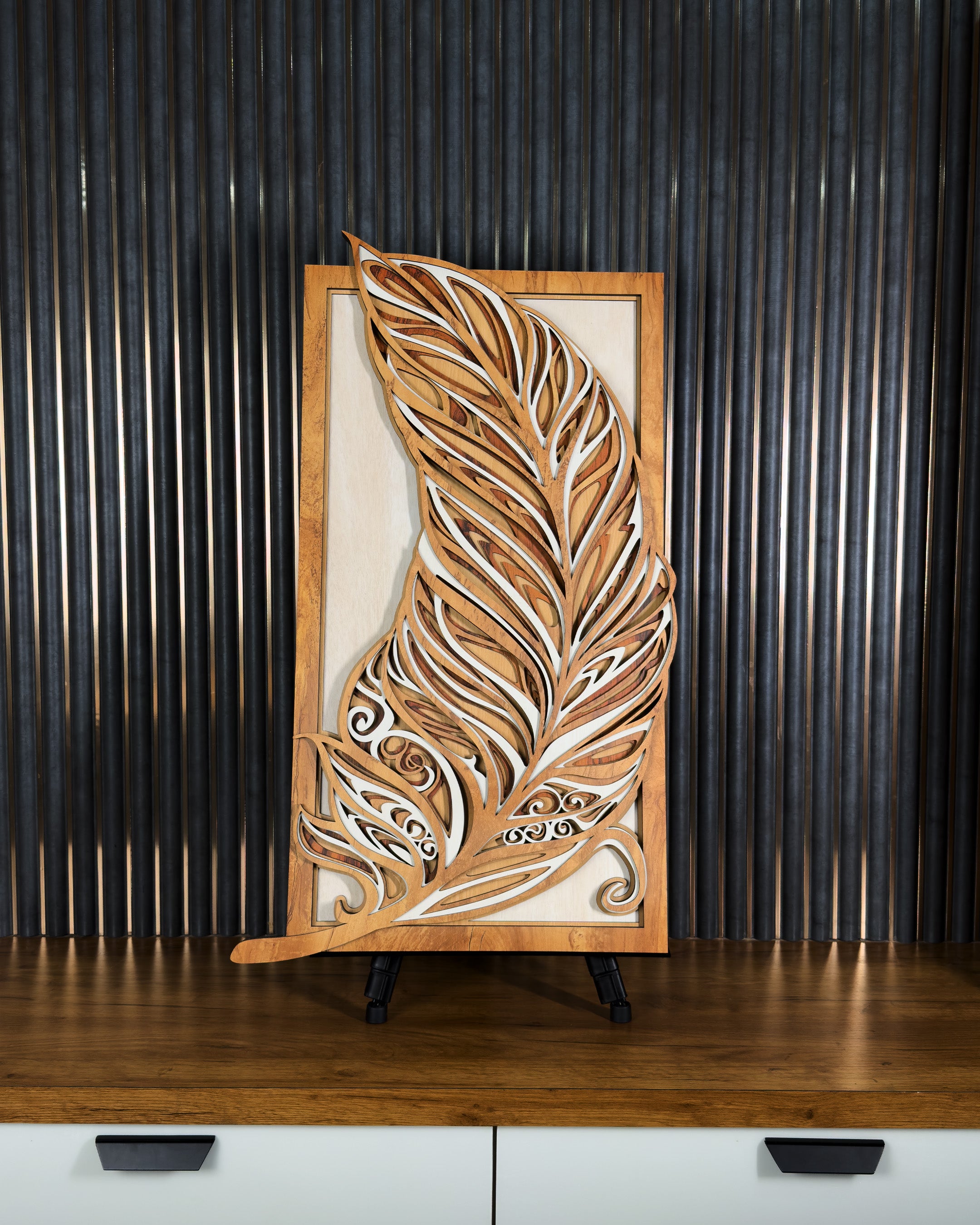 3D Layered Wood Feather Sculpture